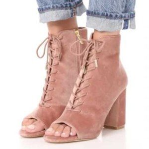 Joie Lakia Open Toe Velvet Bootie Soft Mauve 37.5 EU 7 1/2 US 7.5
